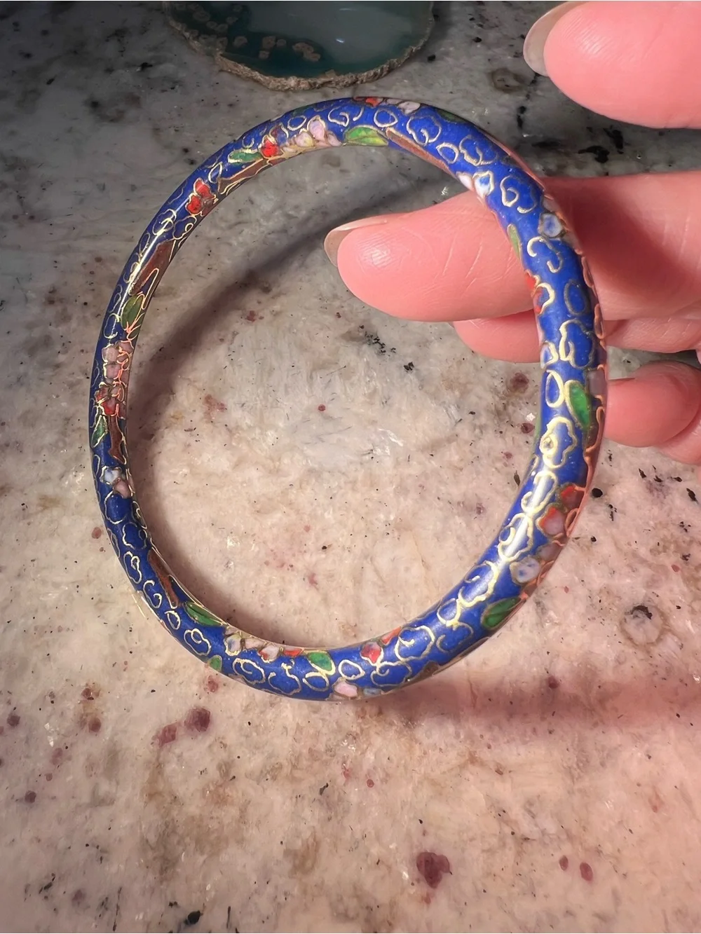 Handcrafted Royal Blue Cloisonné Floral Bangle Bracelet